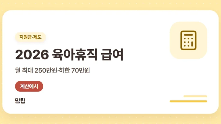 2026 육아휴직 급여: 월 상한 250·200·160만원과 계산 예시